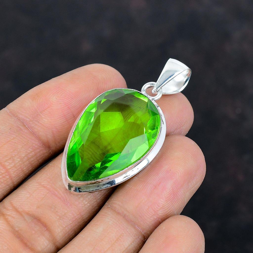 Faceted Peridot Pendant Gemstone Handmade Pendant 925 Sterling Silver Pendant Beautiful Peridot Jewelry Latest Design Pendant Gifts for Wife