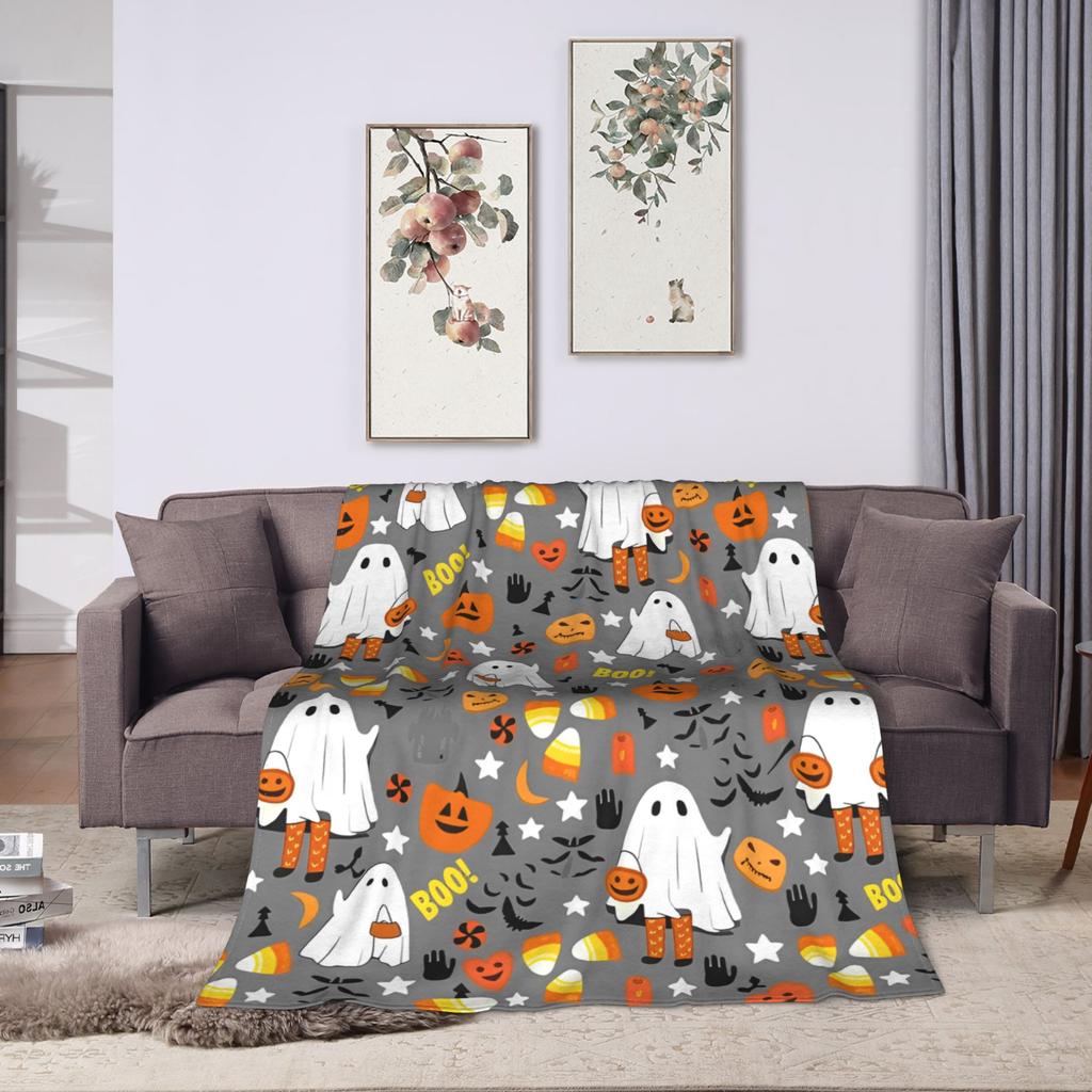 Halloween Blanket Coral Fleece Plush Witch Hat Black Bat Pumpkin Ultra-Soft Throw Blankets for Bedding Office Plush Thin Quilt