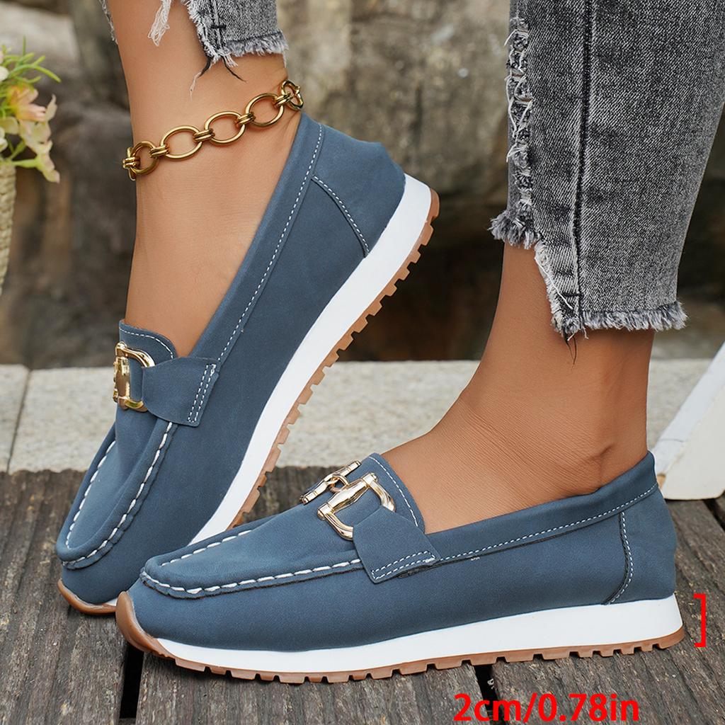 Large size casual women's shoes breathable single shoes new metal buckle soft surface soft sole light fashion women