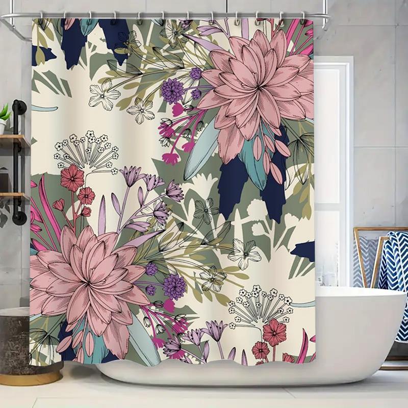 

Vintage Floral Shower Curtain Waterproof Bathroom Decor Pink Purple Garden Print Water Repellent Fabric Home Decoration (L) Alie W60H190(CM)-1 Pcs