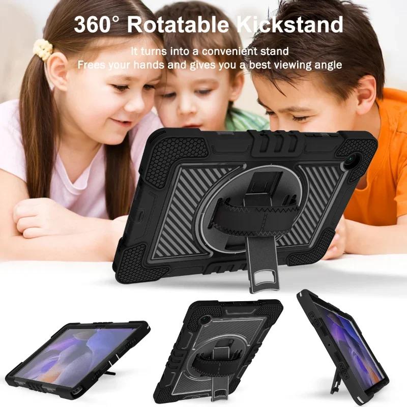 Case For Samsung Galaxy Tab A8 10.5 A9+A11+ Plus 11 A7 Lite 8.7 Tablet Cover Military Shockproof Kids Rotatable Stand Hand Strap