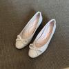 French bow shallow mouth inner heightening single shoes round head gentle evening wind ballet shoes