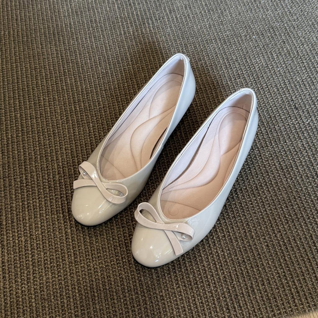 French bow shallow mouth inner heightening single shoes round head gentle evening wind ballet shoes