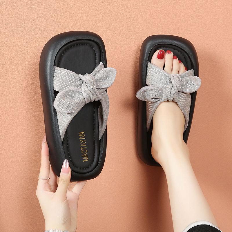 Thick-bottomed Bow One-word Women's Summer 2025 New Fashion Versatile Trend Wear Sandals Casual Slippers