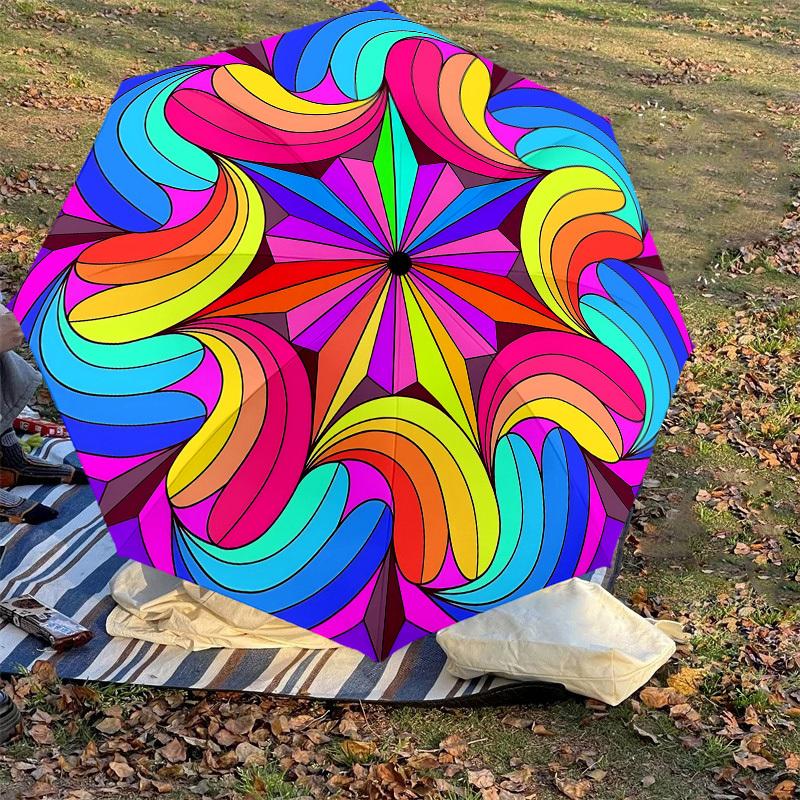 1pc Psychedelic Pattern Automatic Open/Close Umbrella with Windproof, 8-Rib Sturdy Canopy, Durable Ribs, Fashionable Design1211A