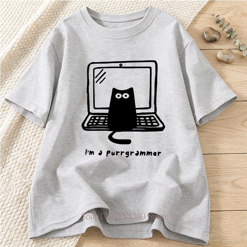 Computer Cats Graphic Print Tshirt for Women Unisex Summer Funny Casual Fashion Harajuku Loose Tops Crew Neck Short Sleeve Tshirt