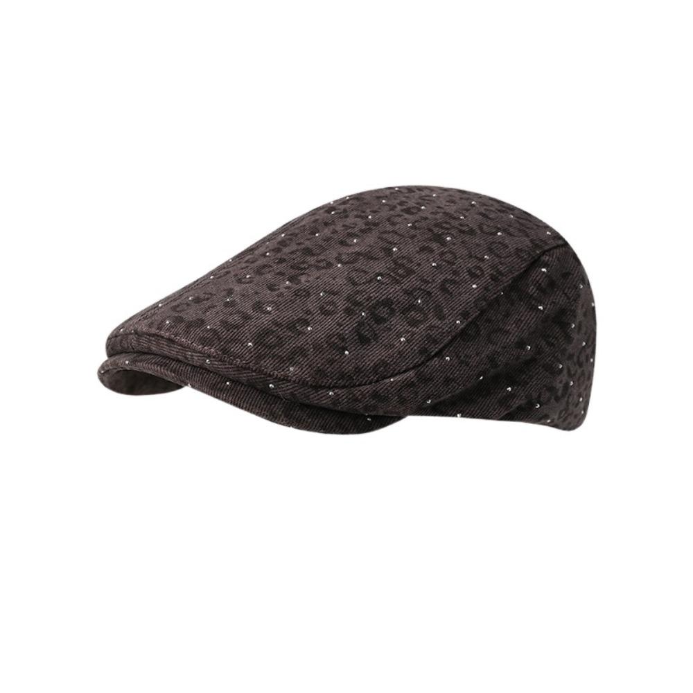 Y2k Leopard Print Beret Rhinestone Leopard Newsboy Cap Fashion Forward Hat  Outdoor