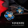 High-End Deep Sea Blue Glass Flower Earrings with Gold-Plated Copper – Elegant New Chinese Style Studs