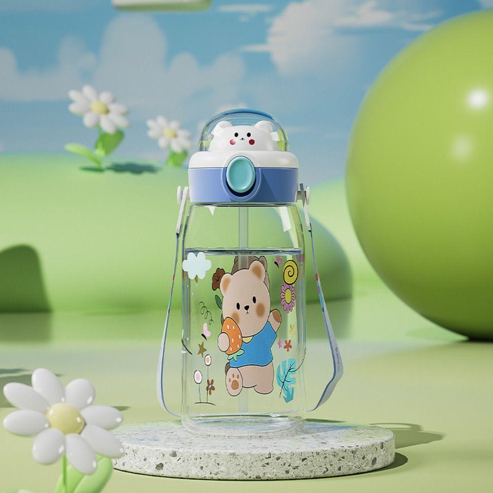 

Cartoon Print Bouncing Water Cup 600ml Travel Straw Bottle Cute Kid Water Bottle