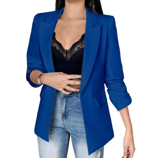 Damen Anzugjacke Revers Langarm Klappentaschen Anzugjacke Einfarbig Vorne Offen Bürodame Business Outwear