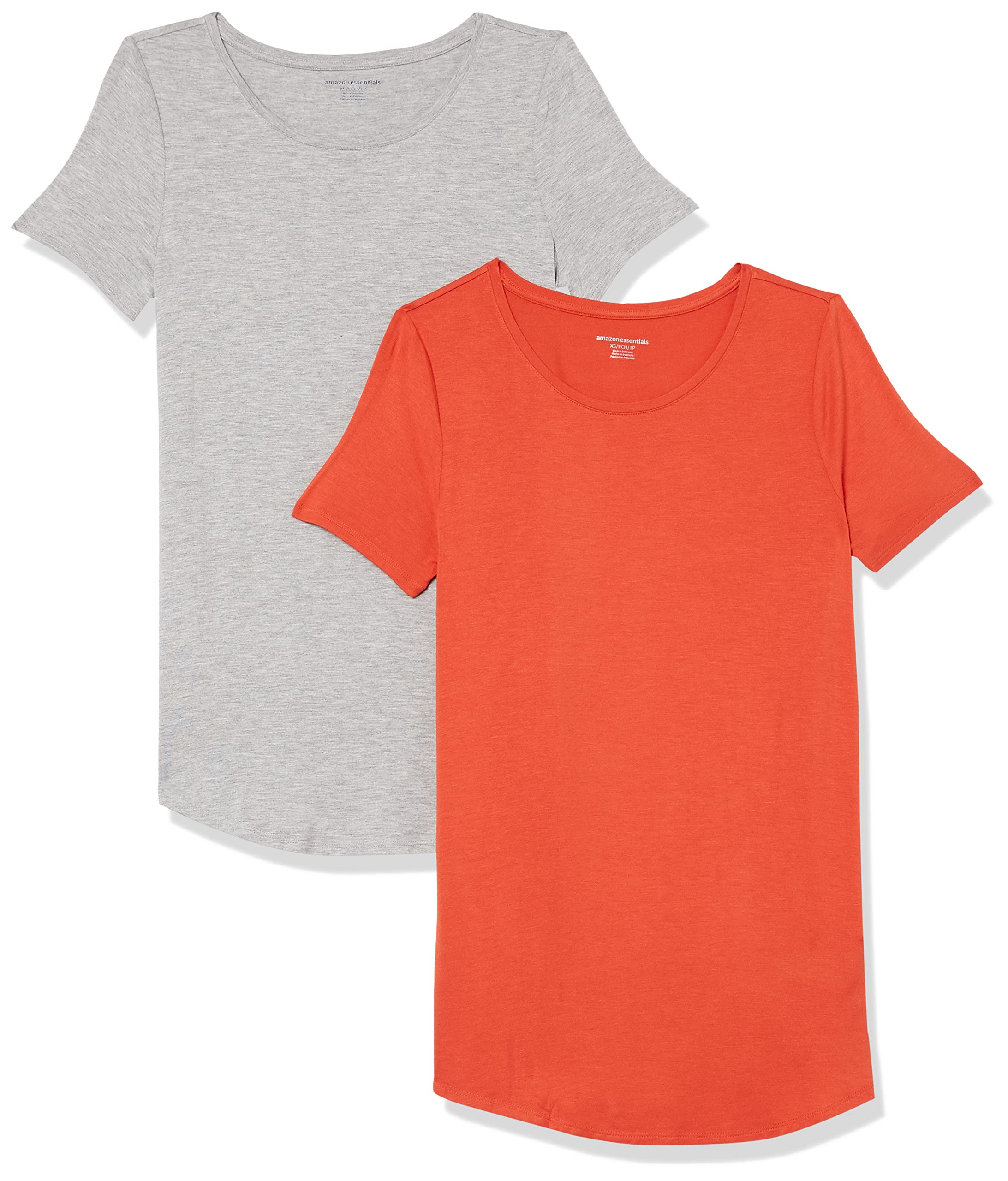 

Amazon Essentials Набор из 2 женских туник с коротким рукавом и вырезом лодочкой, Вересково-светло-серый/Томатно-красный, Размер L