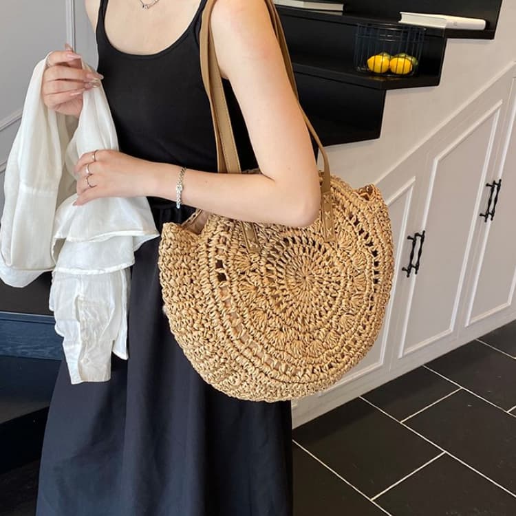 Round Straw Bag Women's Shoulder Beach Bag