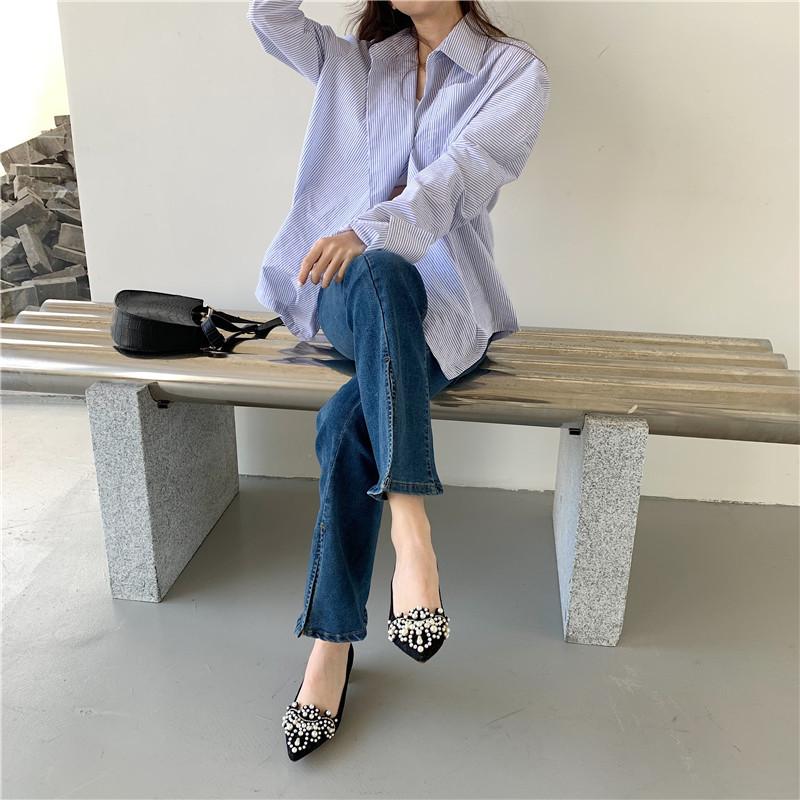 

Coarse Heel Single Shoes Women s Versatile Medium Heel Wedding Shoes Women s Girl Pointed Pearl Shoes 35 чёрный