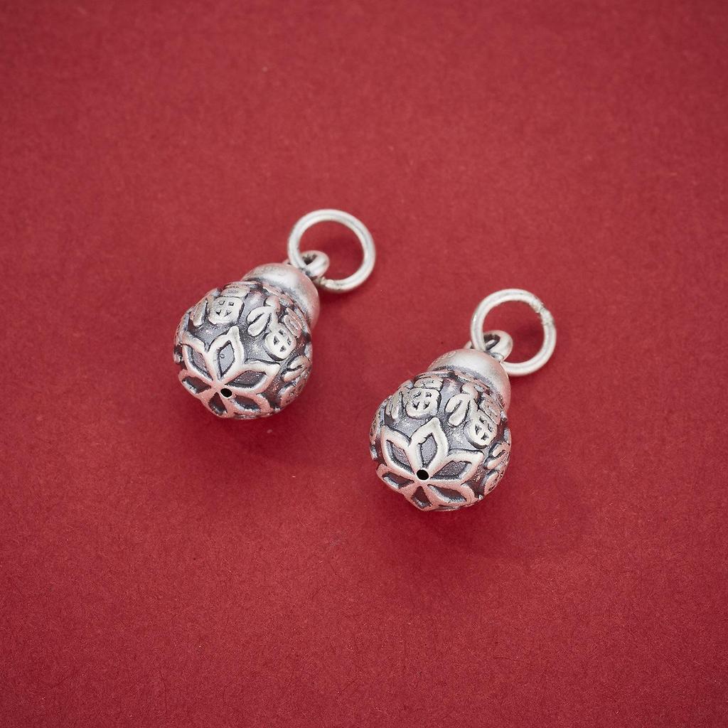 Sterling Silver S999 Fu Gourd Pendant for DIY Beading – Chinese Style Small Loop Accessories for Bracelets & Necklaces