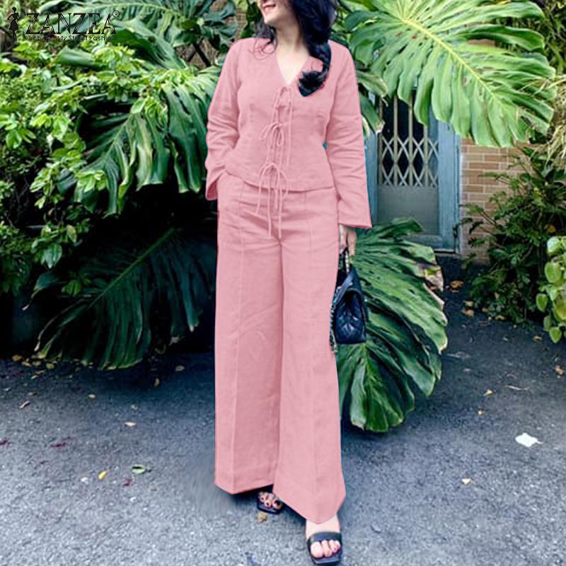 ZANZEA Lässiges zweiteiliges Anzug-Set für Damen mit langärmeliger Bluse und Hose