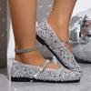 Scarpe Glitterate Taglie Forti per Donna 35-43 Autunno Primavera Donna Cinturino con Fibbia Ballerine Comode Antiscivolo Piattaforma Zapatos De Mujer