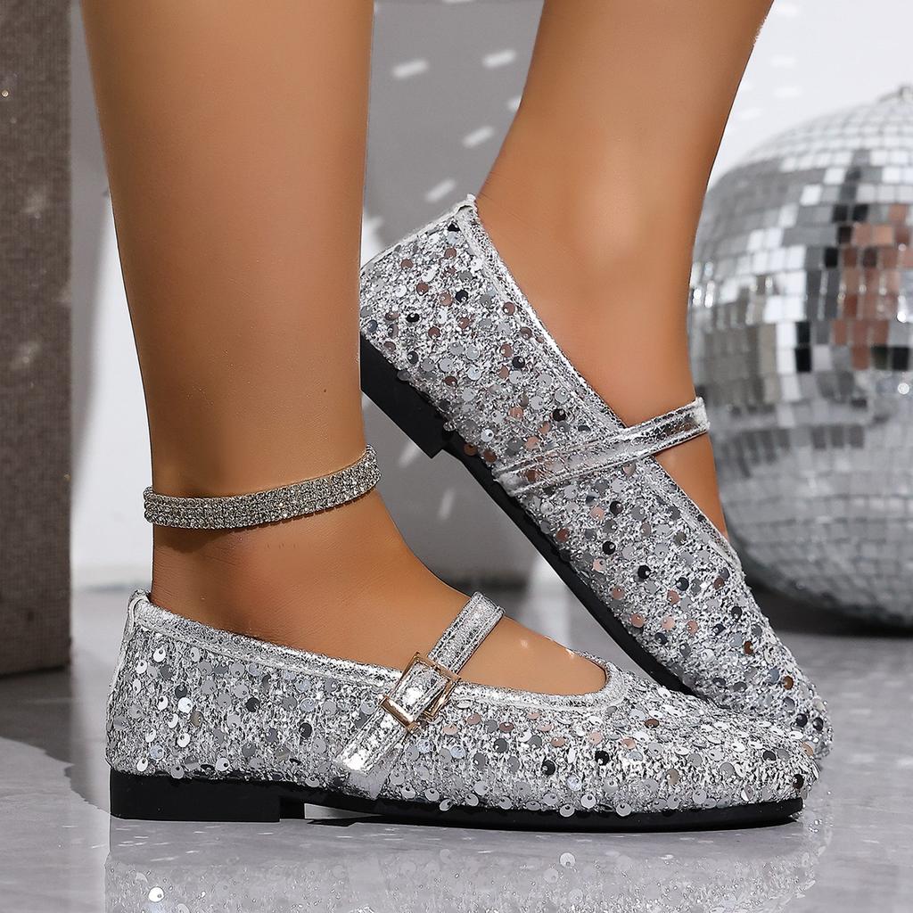 Scarpe Glitterate Taglie Forti per Donna 35-43 Autunno Primavera Donna Cinturino con Fibbia Ballerine Comode Antiscivolo Piattaforma Zapatos De Mujer