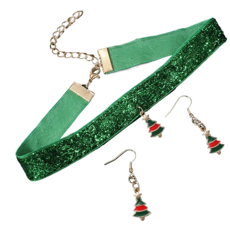 

Christmas Tree Pendant Choker Necklace Dangle Earrings Set for Women 2024 New Year Party Clavicle Chain Women Jewelry 1