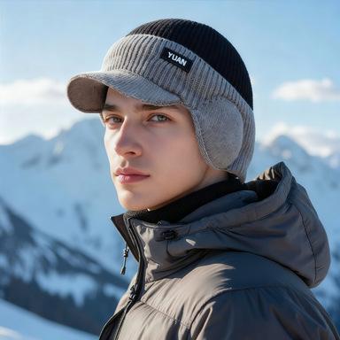 Winter velvet thickened anti cold warm woolen hat riding windproof protective knitted hat anti cold pullover hat