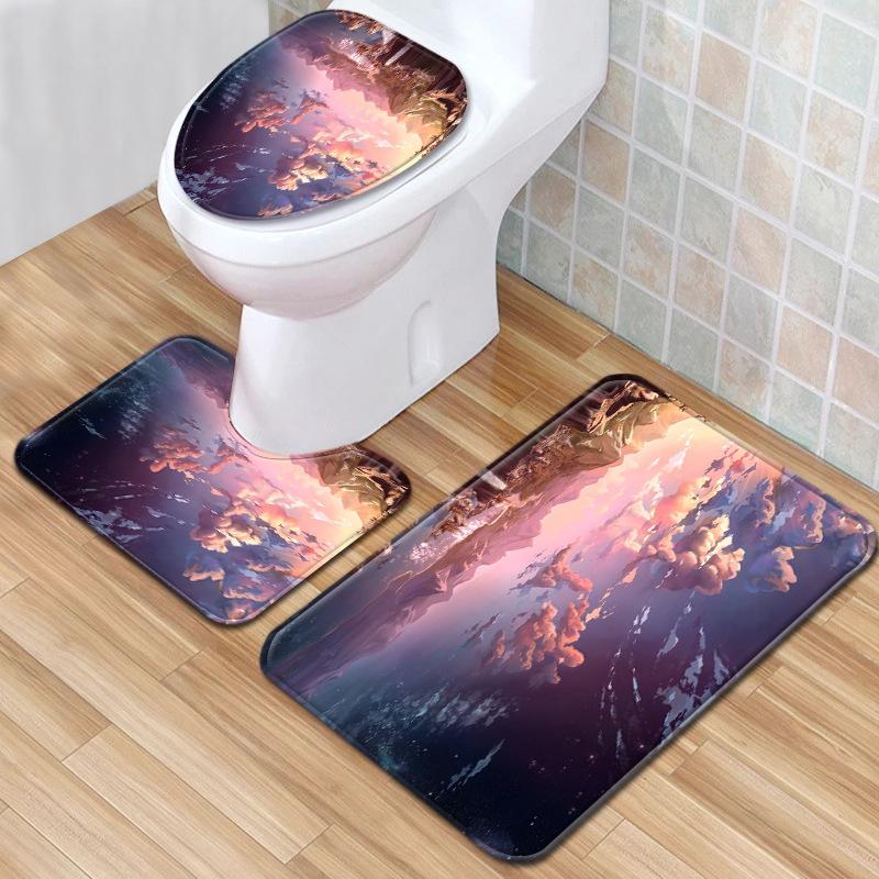Landscape Bathroom Floor Mat Toilet Three-Piece Set