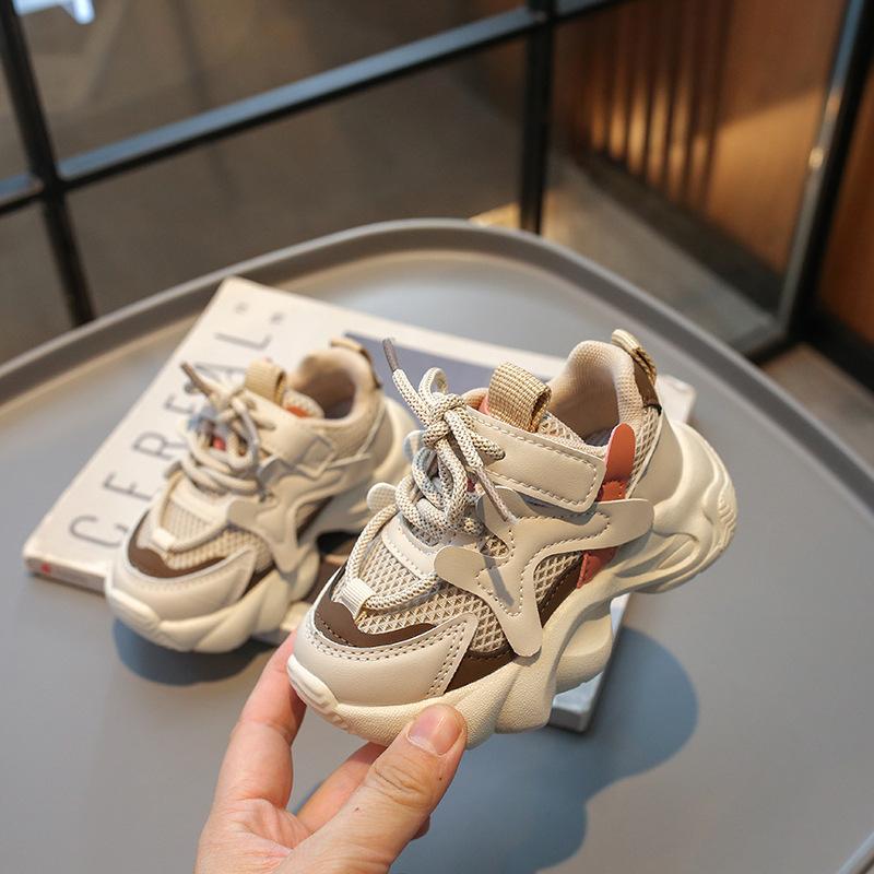 Kids Breathable Mesh Color Block Thick Sole Casual Sneakers 21 хаки
