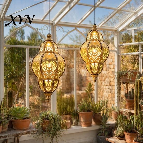 Rugged Outdoor Solar Fixtures Hanging Lights, Moroccan Style Waterproof Lanterns, Lights Powered Garden Lighting for Yard Patio Decor Warm Light Lamps