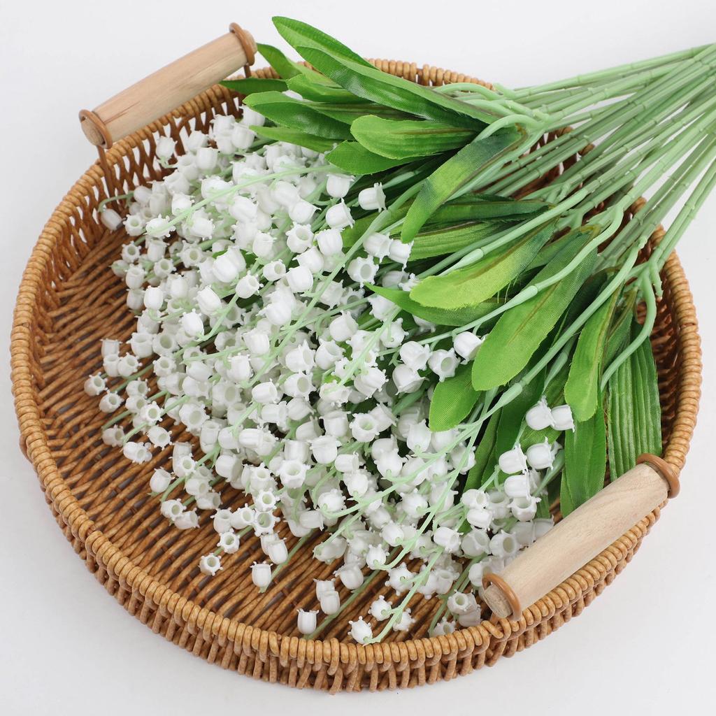 Artificial Lilies of The Valley Flowers White Simulation Fake Decorative Flower with Stems for Home
