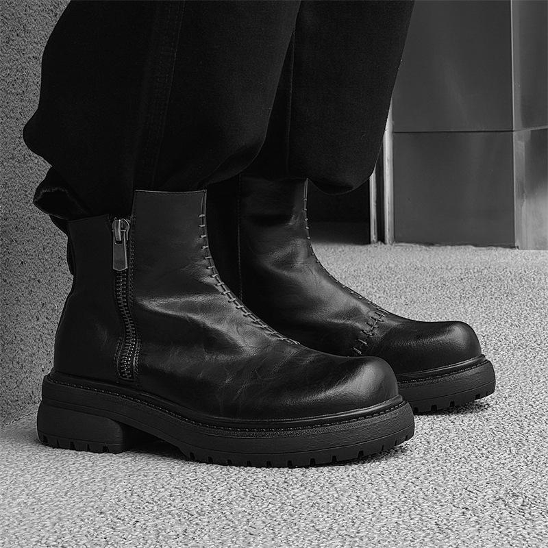 

Men s high-top foot-fitting Martin boots thick-soled heightened and warm niche trend versatile British couple boots 66632-J 38 чёрный