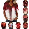 Haut pull décontracté à manches courtes et col en V pour femme, imprimé Halloween, coupe ample, t-shirt léger pour un usage quotidien