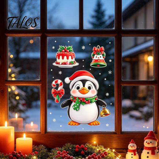 Festive Home Window Decor Christmas Static Clings, Reusable Decals with Santa Snowman Snow Storefront Holiday Ornaments House Designs, Double