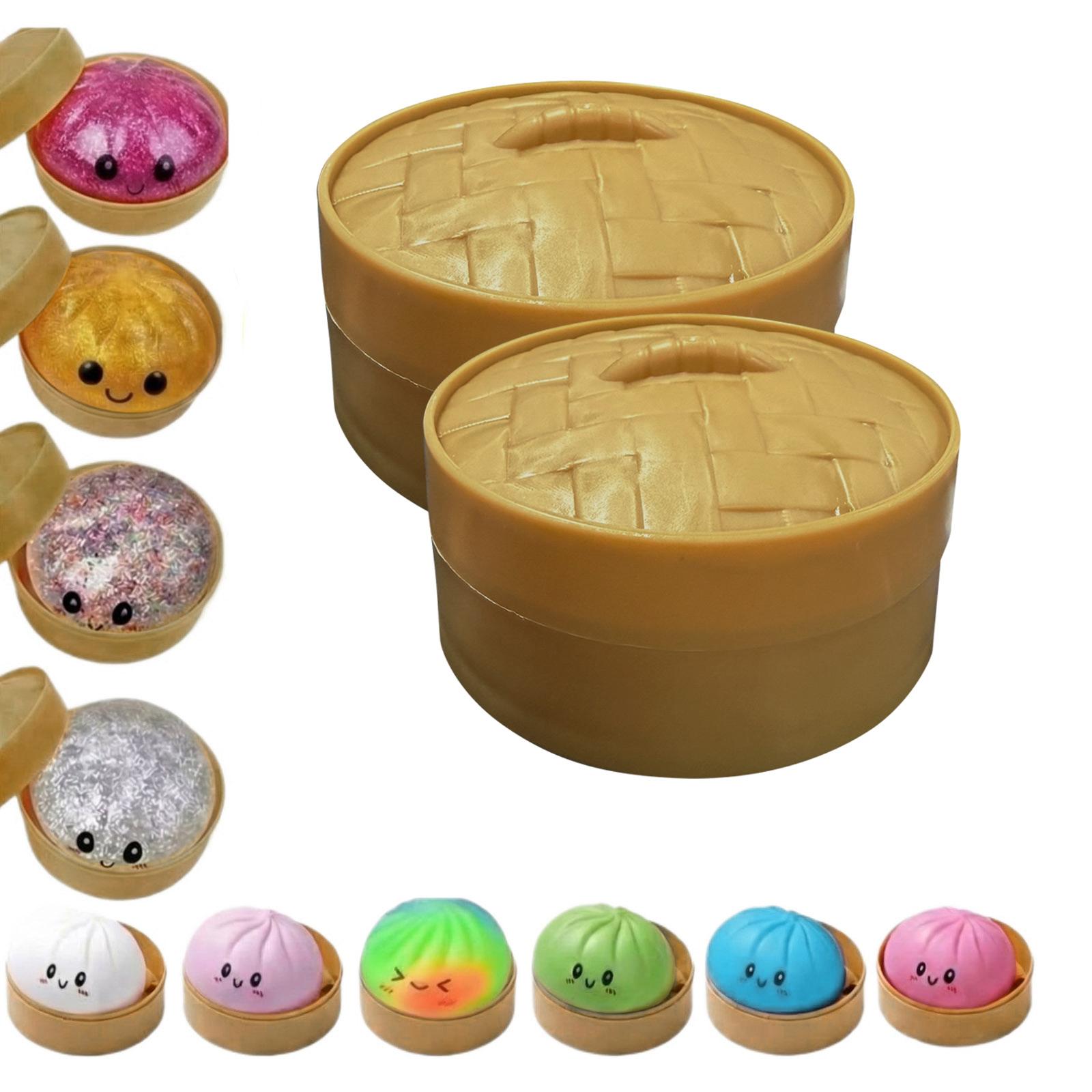 

Set of 4 Squishy Steamed Bun Stress Relief Toys with Steam Basket Design Soft Squeeze Sensory Toys for Kids and Adults One Size