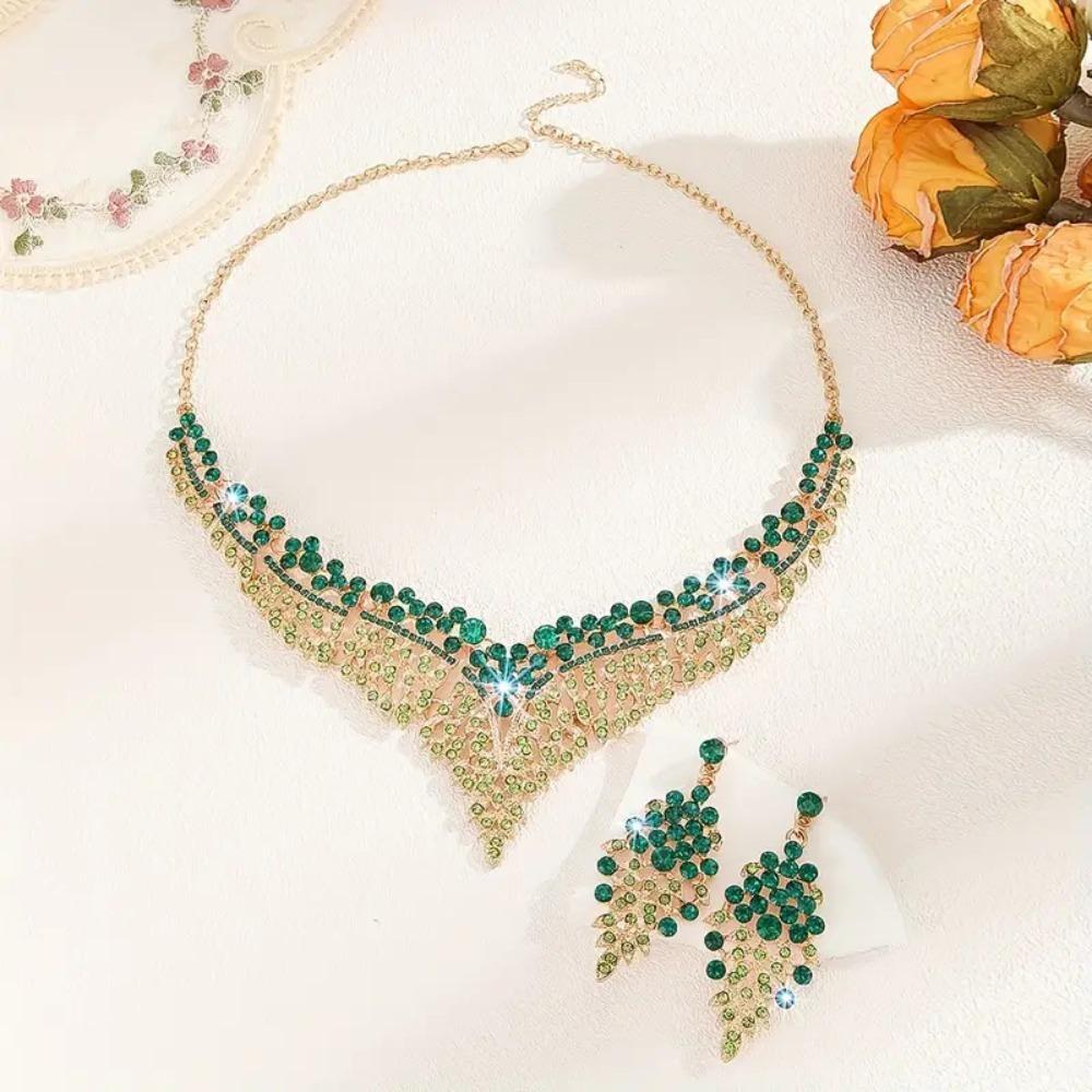 

3 шт. Модный свадебный циркониевый набор Ожерелье и серьги со стразами для сверкающих свадебных аксессуаров Банкетный прием Свадебная вечеринка 52-57cm