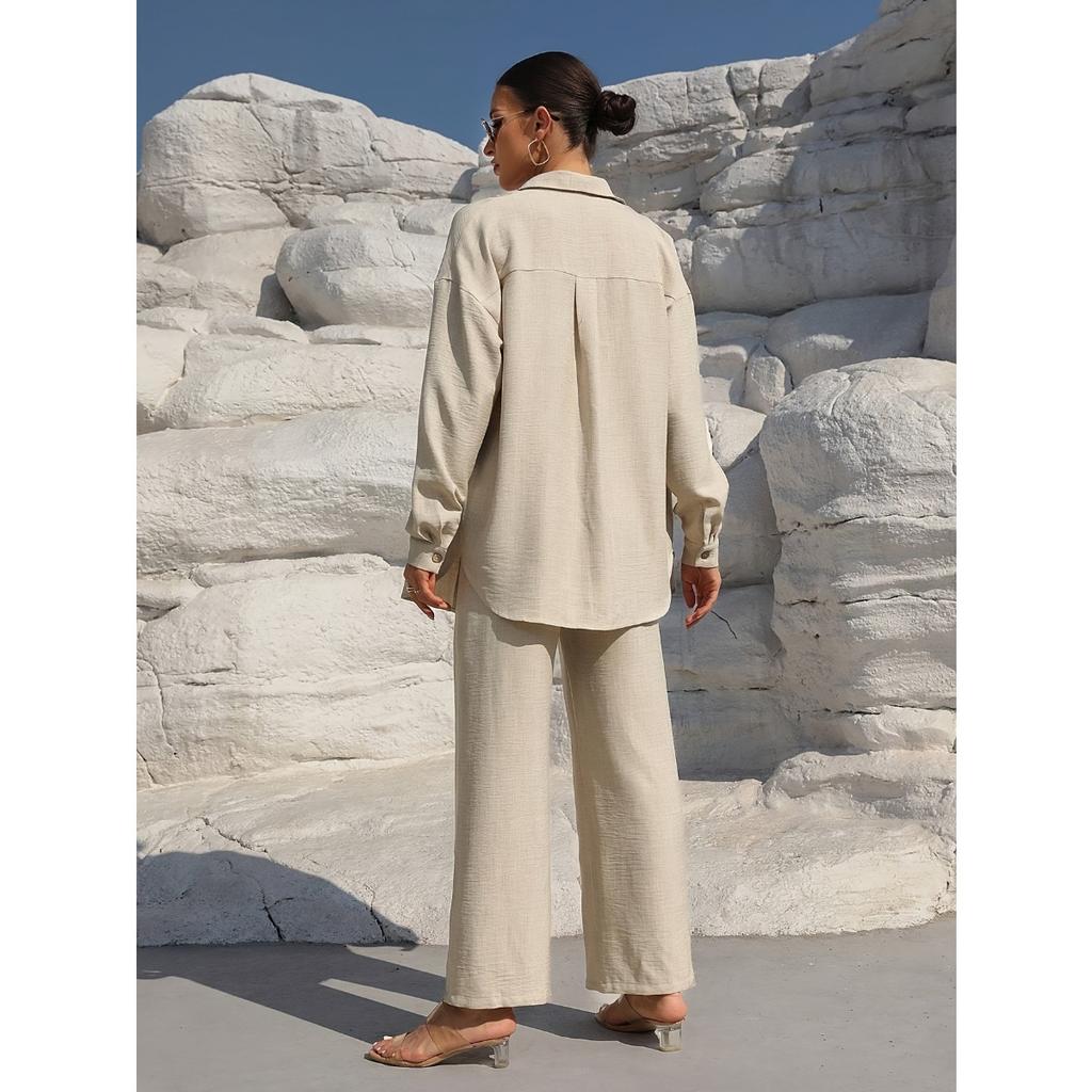 Beach Vacation Solid Color Loose Casual Shirt Skirt Two-piece Suit Women Spring and Summer