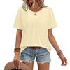 Women's Casual Fashion Round Neck Color Pleated Short Sleeve T,shirt Top