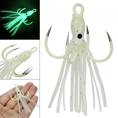 18# 3g Luminous Noctilucence Octopus Squid Hook Soft Skirts Lure with 4 Hooks Fishing Tackle