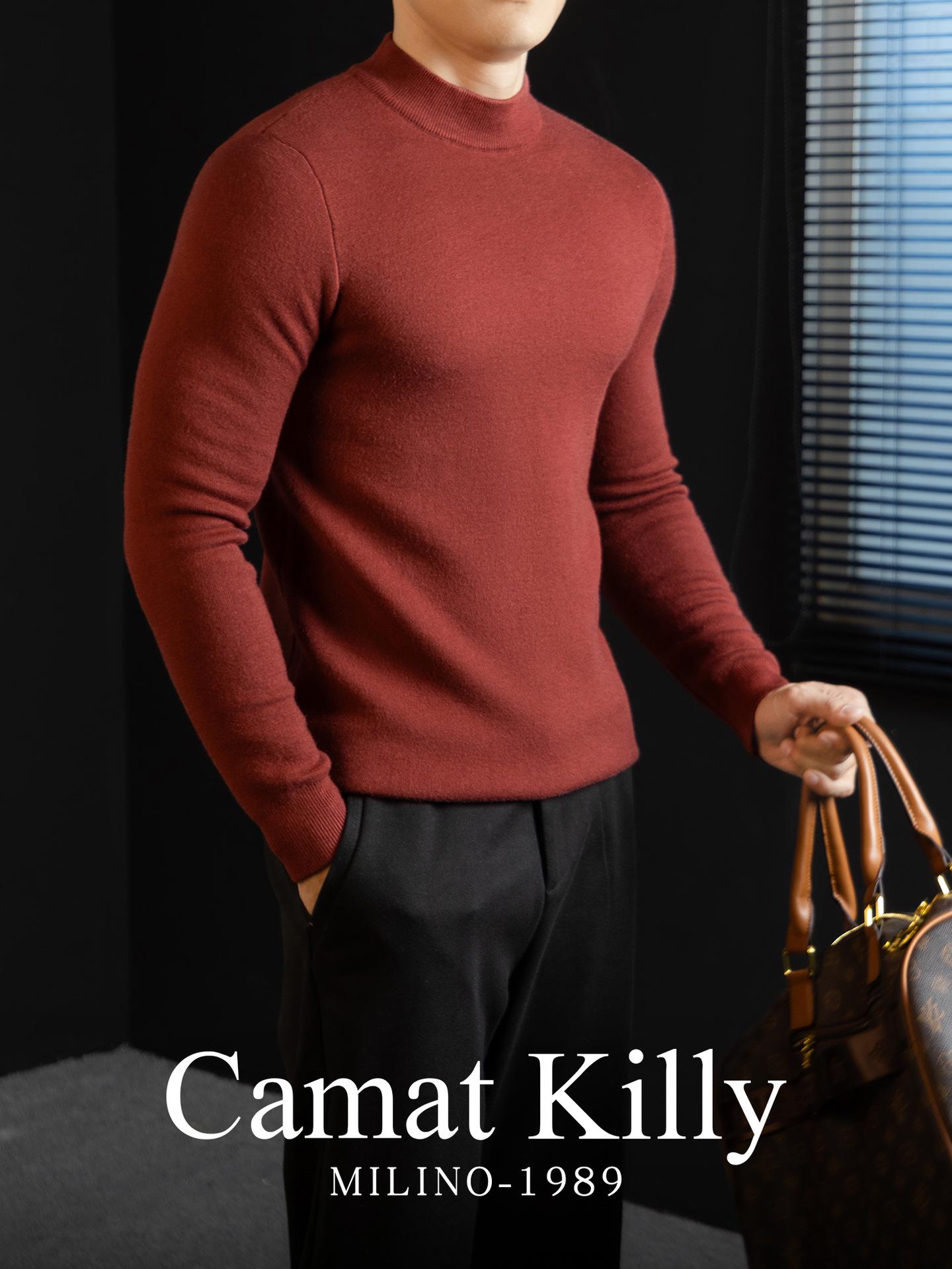 Men s High-End Mink Velvet Knit Sweater: Thick, Warm, Half-High Collar Winter Knitwear 2XL