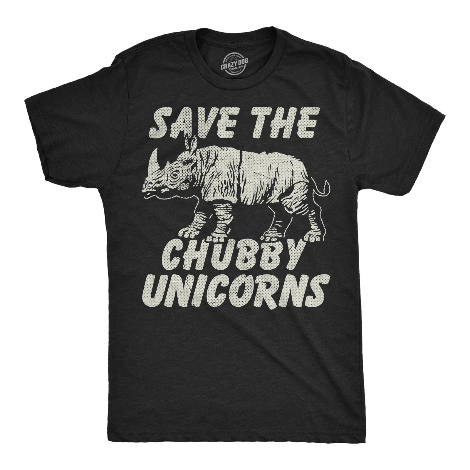 Mens Funny T Shirts Save The Chubby Unicorns Sarcastic Rhino Graphic Novelty Tee XL