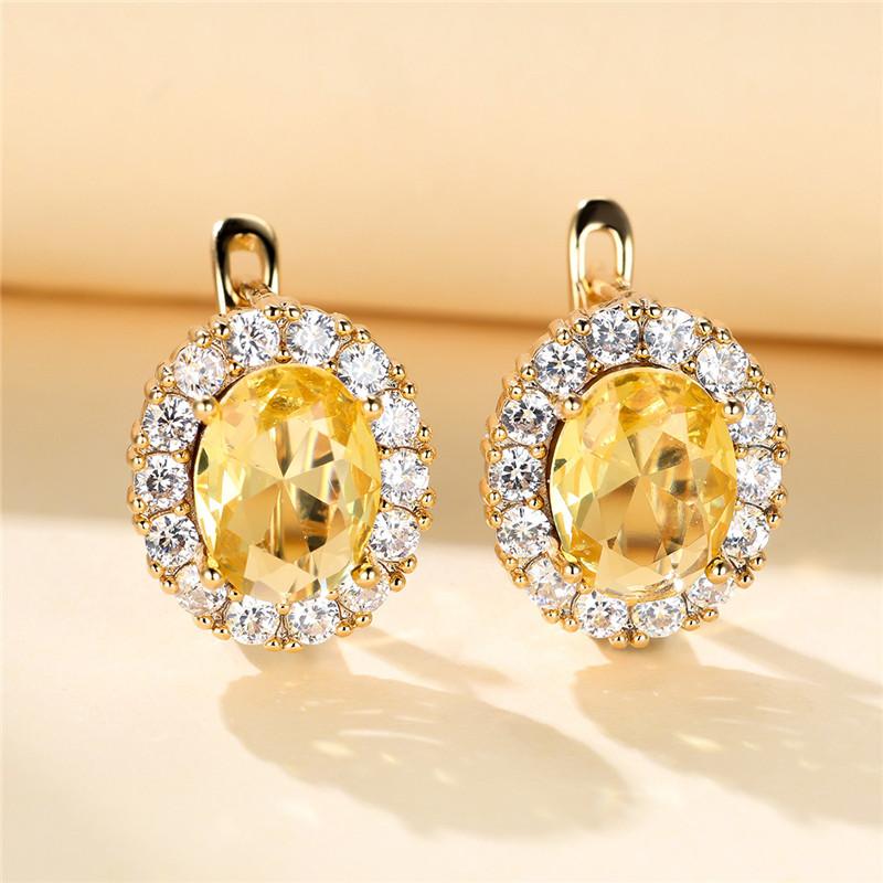 Luxury Crystal Yellow Oval Stone Earrings Multicolor Zircon Small Hoop Earrings Classic Silver Color Wedding Earrings For Women