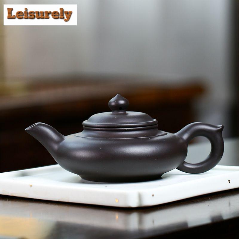 170ml Elegant Yixing Purple Clay Teapots Handmade Flat Laughing Sakura Pot Raw Ore Black Mud Kettle With Infuser Zisha Tea Set