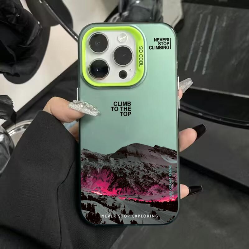 Snow Mountain Landscape Sunset Electroplate Silver Phone Case For iPhone 16 11 12 13 14 15 Pro Max 7 8 Plus X XS XR Back Cover
