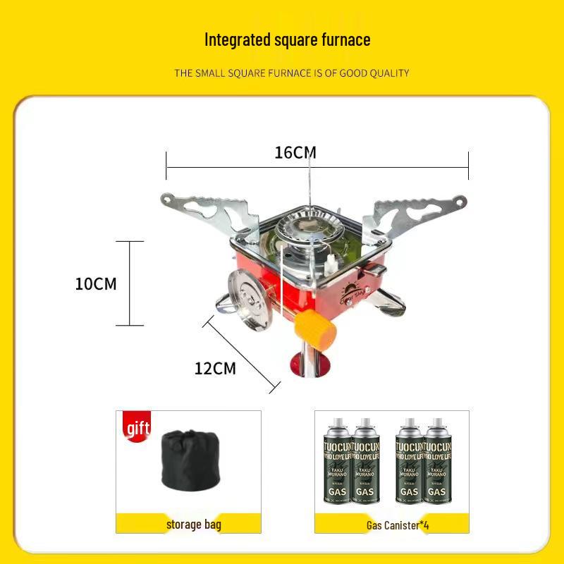 Windproof Portable Camping Gas Stove - Foldable High Power Square Design