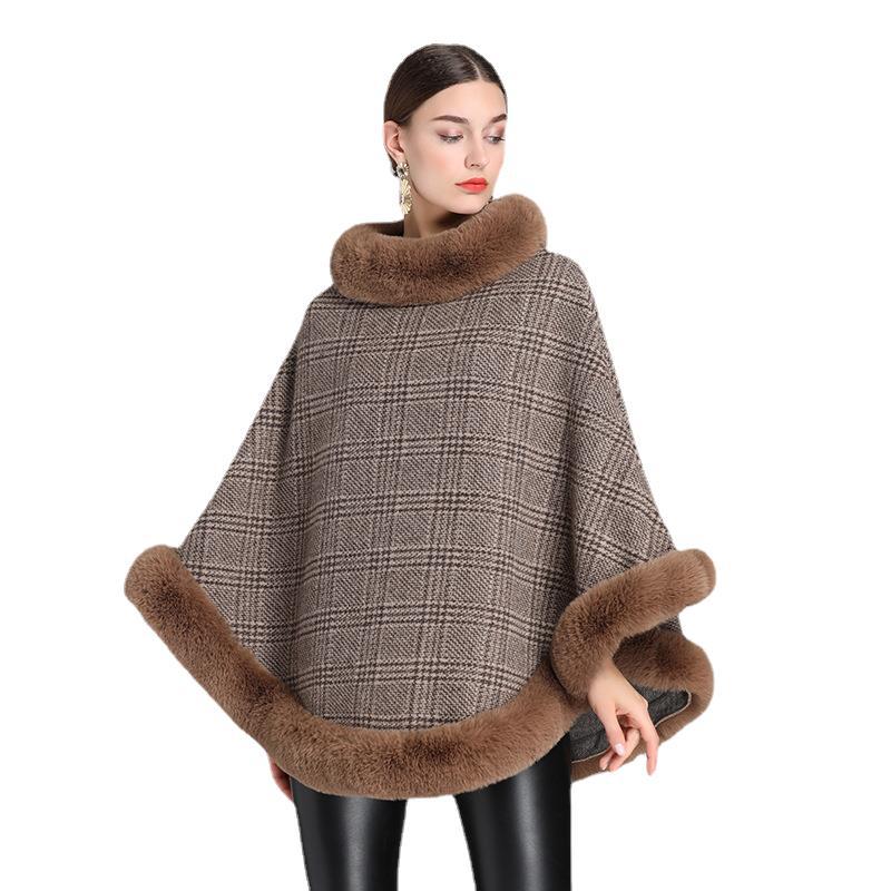 Autumn and Winter Hair Collar Shawl Cape Loose Pullover Sweater Tweed Jacket