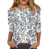 Damen Casual Blumenmuster Dreiviertelarm Rundhalsausschnitt Oberteil Leicht Bequem Sitzend Weicher Stoff Bluse für den Alltag