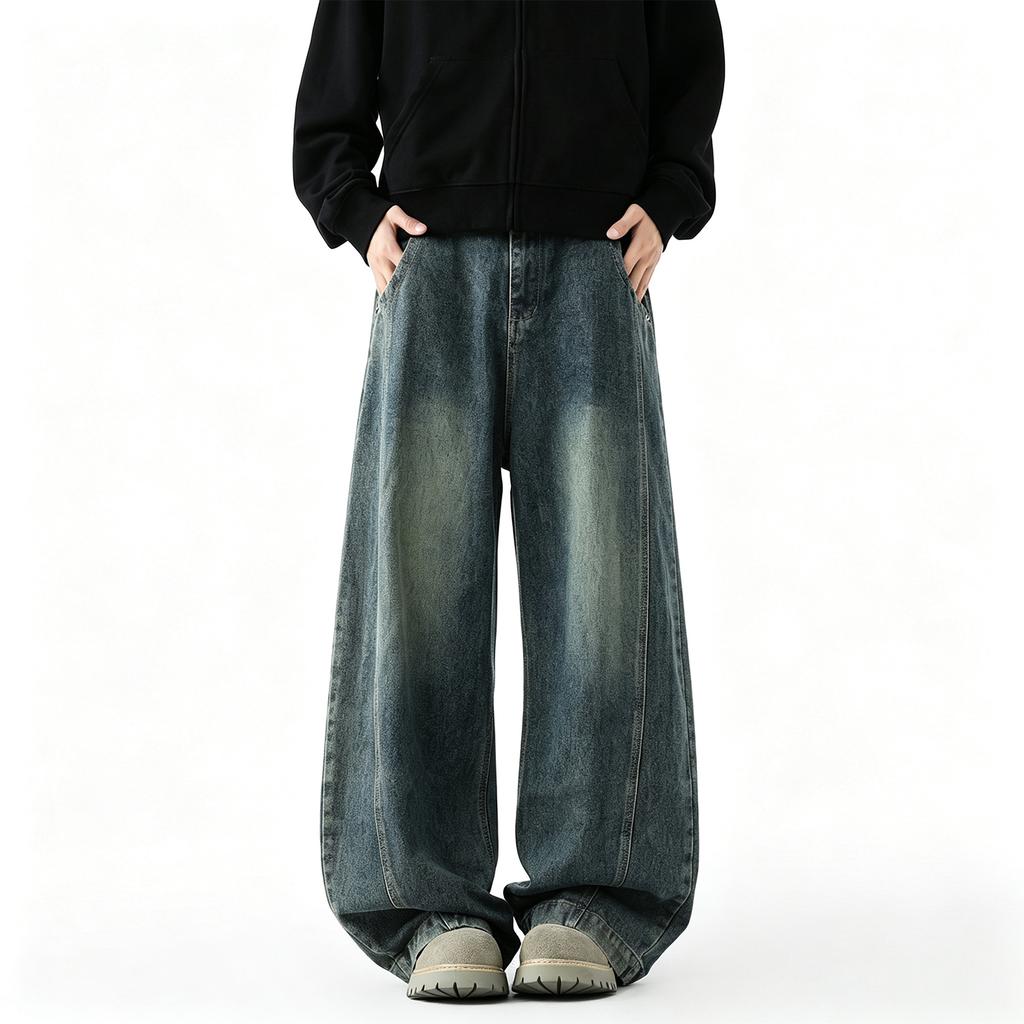 Herren Lockere Passform Weites Bein Jeans Retro Hip Hop Streetwear Denim Hose Lässig High Street