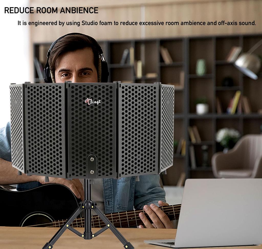 Tlingt Reflection Filter Microphone Soundproofing Acoustic Absorption Material Shield Noise Reduction High-Density Foam Foldable 32cm x 15cm 5 Sheets