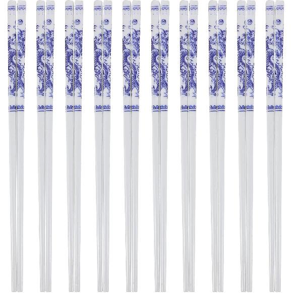 HOMSFOU 10 Par Niebiesko-Białe Porcelanowe Pałeczki do Jedzenia Domowe Pałeczki do Ramenu Naczynia Stołowe Pałeczki Ceramiczne Domowe Ręcznie Ciągnięte