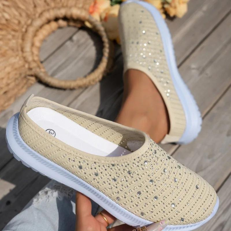 Fashion Plus Size 2025 Summer Mesh Women's Closed Toe Slippers Hot Sale Crystal Light Breathable Sandals Outdoor Casual Daily Slippers
