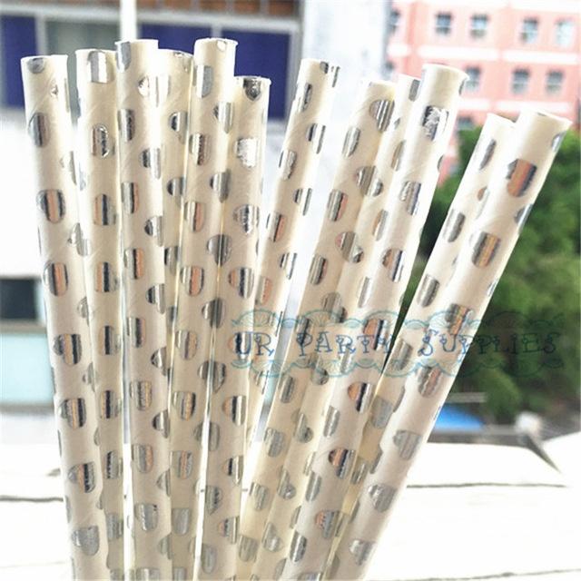 25Pcs/Bag Happy New Year Drinking Paper Straws Heart Foil Disposable Paper Staw Happy Birthday