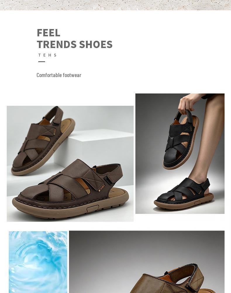 Men's Casual Large Size Lightweight Beach Sandals with Handmade Stitching