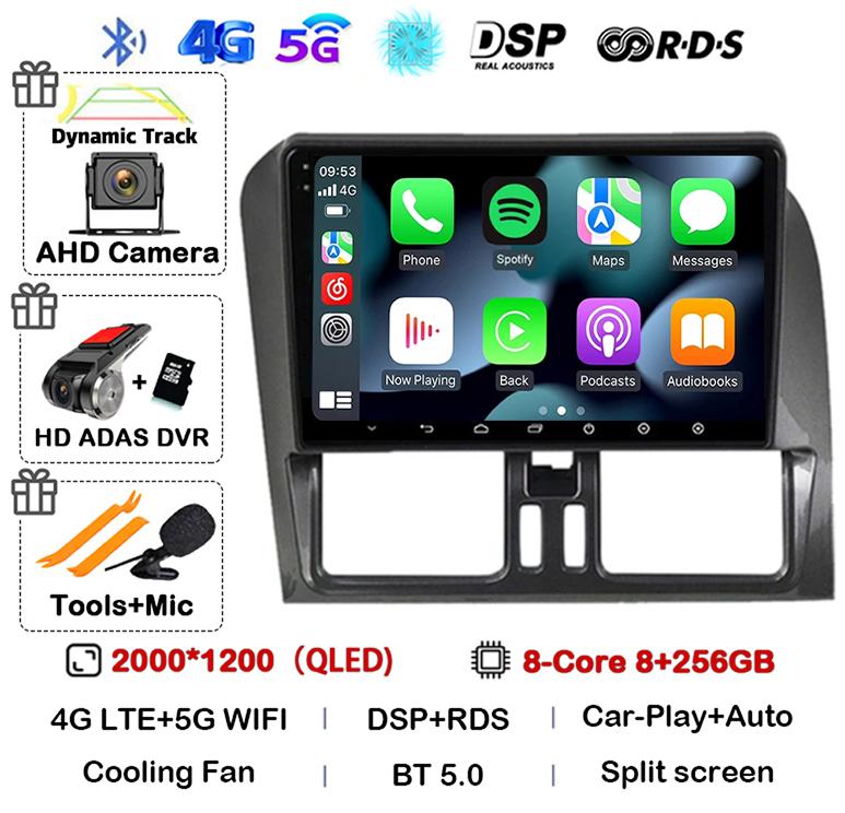 Android 14 Carplay Auto For Volvo XC60 2009-2017 Car Radio Multimedia GPS Navigation Video Player Autoradio Stereo Head Unit DSP